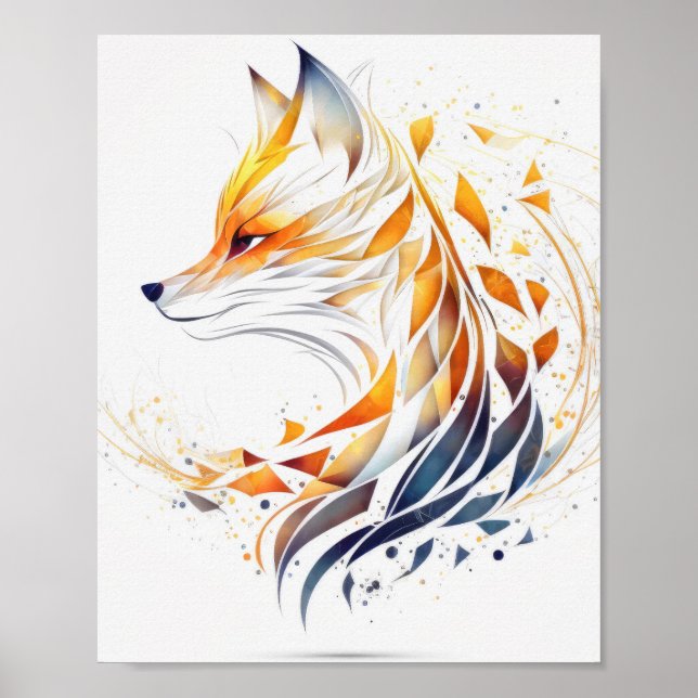 Fox Animal Portrait Nature Wildlife Painting Poster (Front)