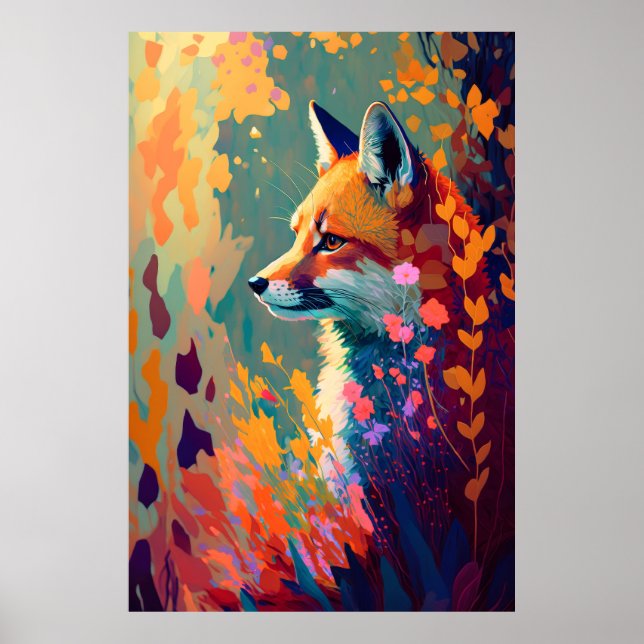 Fox Animal Portrait Painting Wildlife Outdoors Art Poster (Front)