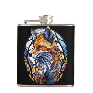 Fox Animal Portrait Stained Glass Wildlife Outdoor Hip Flask