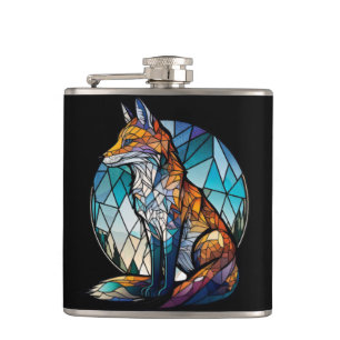 Fox Animal Portrait Stained Glass Wildlife Outdoor Hip Flask