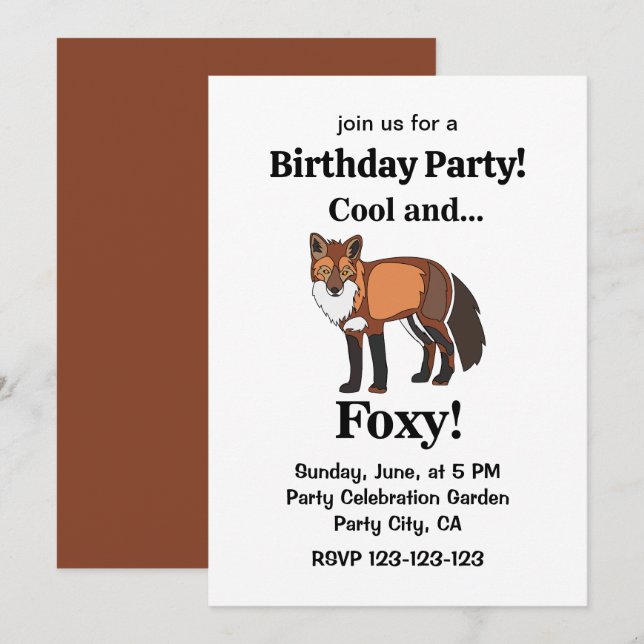 Fox Animal Woodland Foxy Birthday Party Invitation (Front/Back)