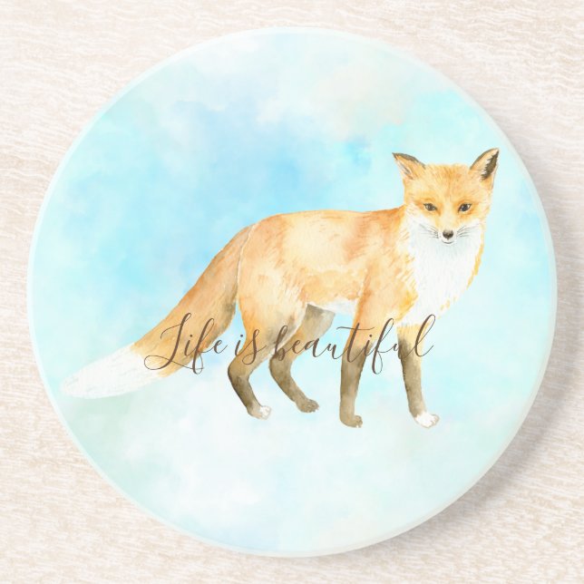 Fox Aqua Mint Watercolor Coaster (Front)
