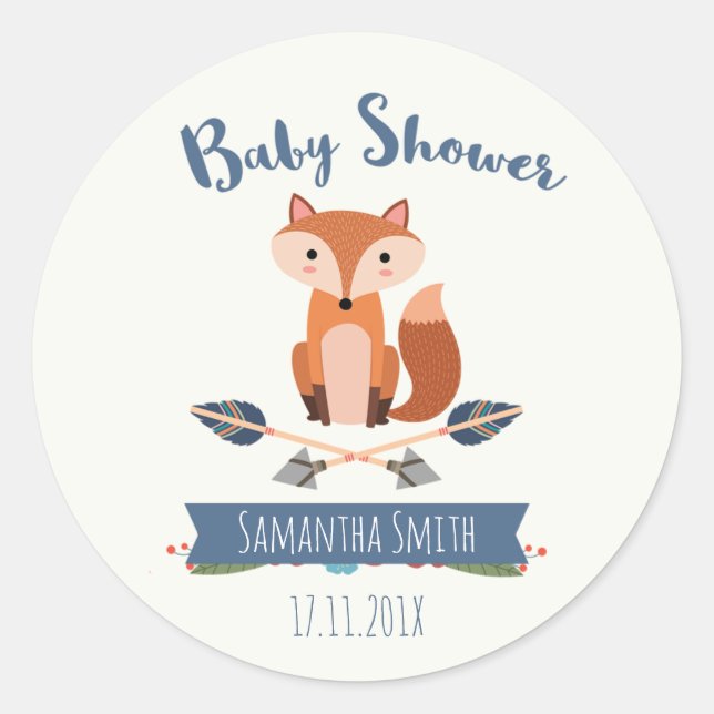 Fox Arrows Baby Shower Favor Sticker (Front)