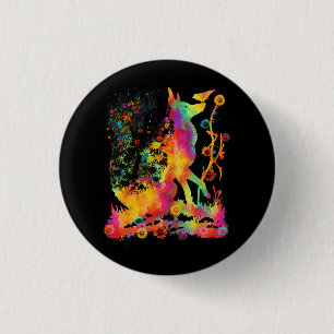 Fox Artwork Animal Art Fox Tie Dye Spring Flower W 3 Cm Round Badge
