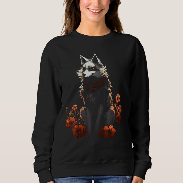 Fox Artwork Flowers  Animal  Animal Fox Sweatshirt (Front)