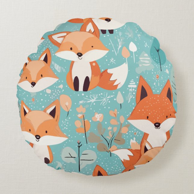 Fox artwork round cushion (Front)