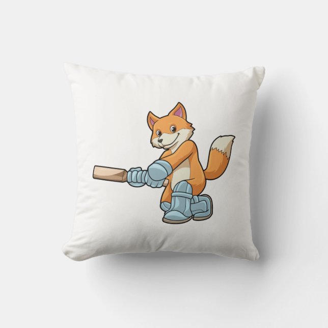 Fox as Batsman with Cricket bat Cushion (Front)