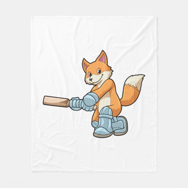 Fox as Batsman with Cricket bat Fleece Blanket (Front)