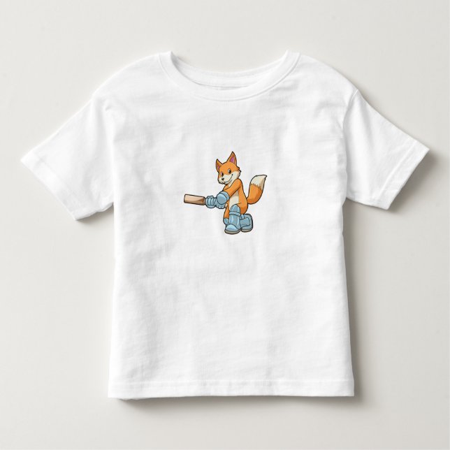 Fox as Batsman with Cricket bat Toddler T-Shirt (Front)