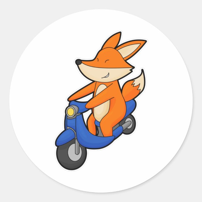 Fox as Biker with Scooter Classic Round Sticker (Front)