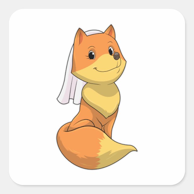 Fox as Bride with Veil Square Sticker (Front)