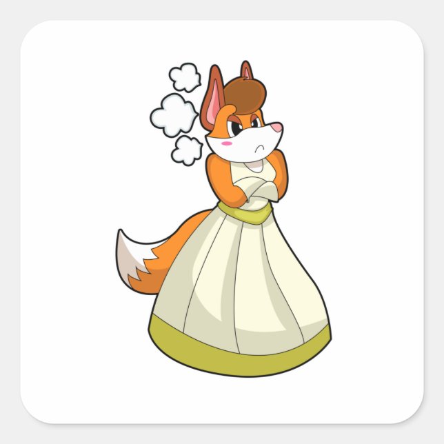Fox as Bride with Wedding dress.PNG Square Sticker (Front)