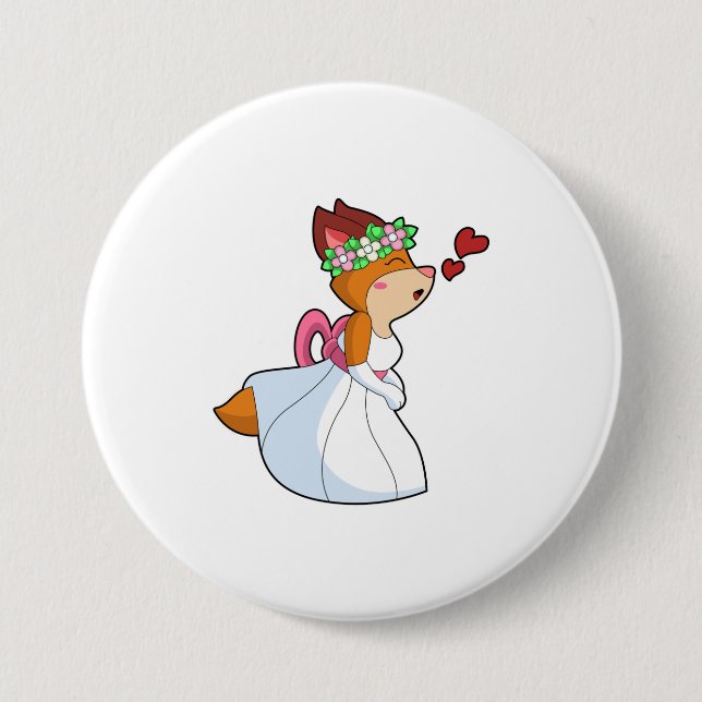 Fox as Bride with with Wedding dress & Flower wrea 7.5 Cm Round Badge (Front)