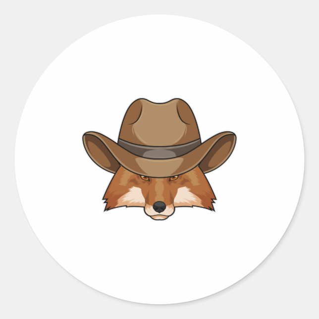 Fox as Cowboy with Hat Classic Round Sticker (Front)