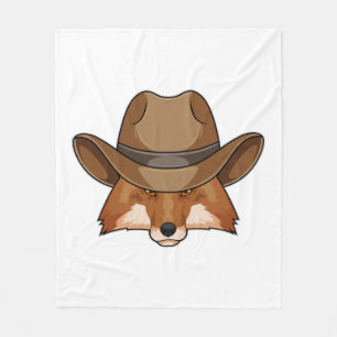 Fox as Cowboy with Hat Fleece Blanket