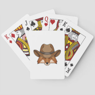 Fox as Cowboy with Hat Playing Cards