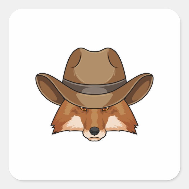 Fox as Cowboy with Hat Square Sticker (Front)