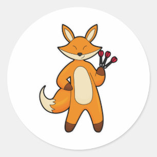 Fox as Dart player with Darts Classic Round Sticker