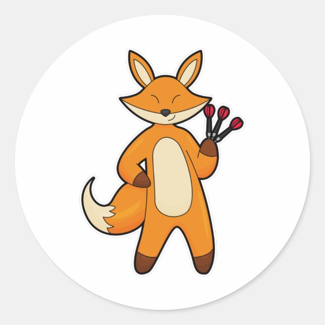Fox as Dart player with Darts Classic Round Sticker (Front)