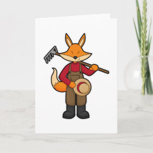 Fox as Farmer with Rake & Hat Card