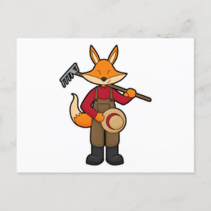 Fox as Farmer with Rake & Hat Postcard