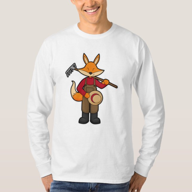 Fox as Farmer with Rake & Hat T-Shirt (Front)