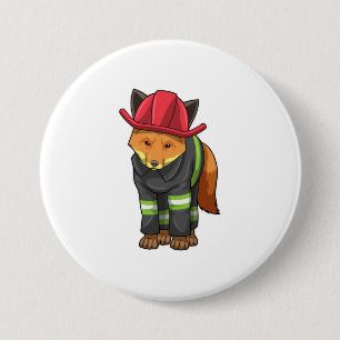 Fox as Firefighter with Helmet 7.5 Cm Round Badge