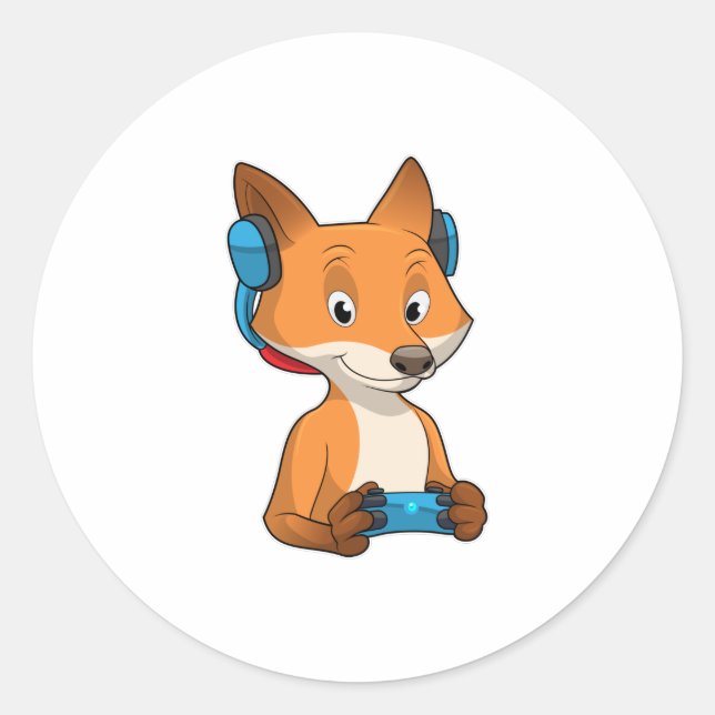 Fox as Gamer with Joystick Classic Round Sticker (Front)