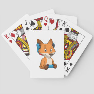 Fox as Gamer with Joystick Playing Cards