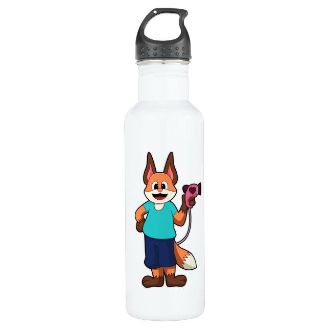 Fox as Hairdresser with Hairdryer 710 Ml Water Bottle (Front)