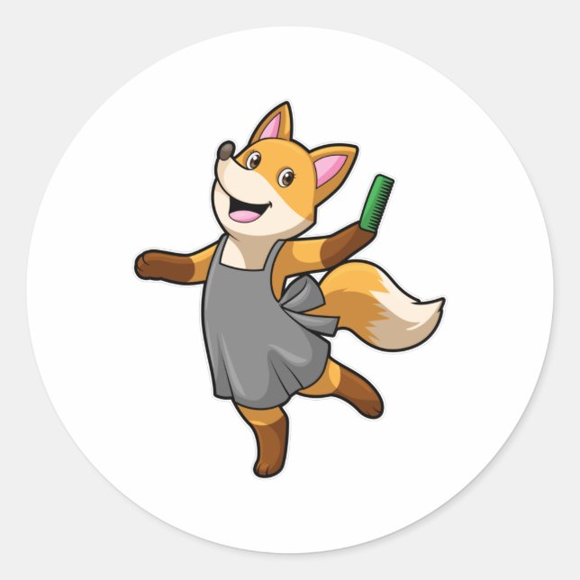 Fox as Hairdresser with Scissors Classic Round Sticker (Front)