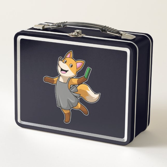 Fox as Hairdresser with Scissors Metal Lunch Box (Front)