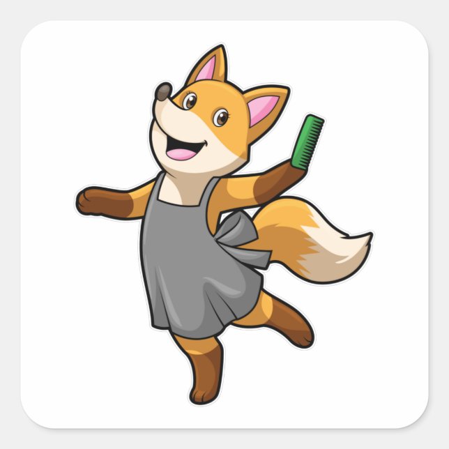 Fox as Hairdresser with Scissors Square Sticker (Front)