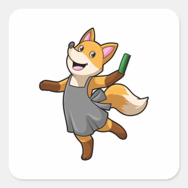 Fox as Hairdresser with Scissors Square Sticker (Front)
