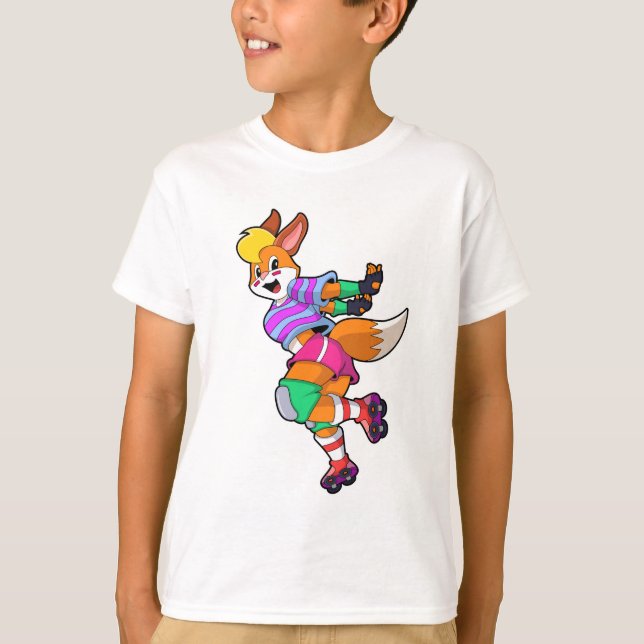 Fox as Inline Skater with Inline Skates T-Shirt (Front)