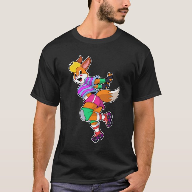 Fox as Inline Skater with Inline Skates T-Shirt (Front)