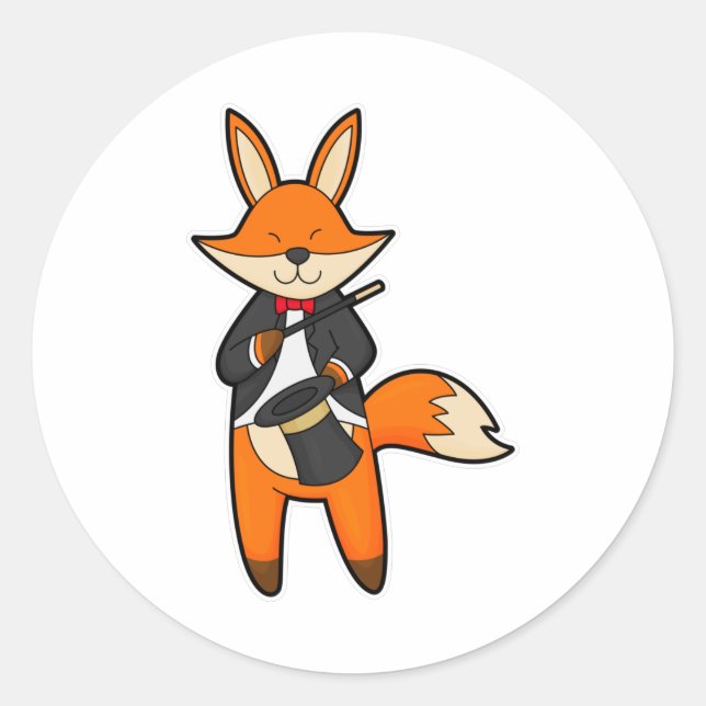 Fox as Magician with Magic wand & Hat Classic Round Sticker (Front)