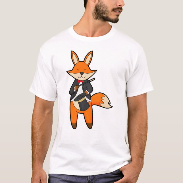 Fox as Magician with Magic wand & Hat T-Shirt (Front)