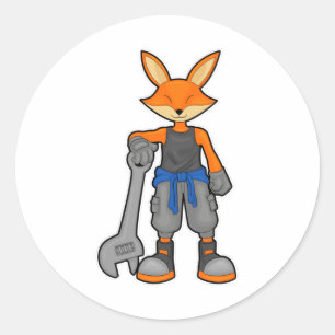 Fox as Mechanic with Spanner Classic Round Sticker