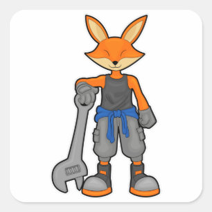 Fox as Mechanic with Spanner Square Sticker