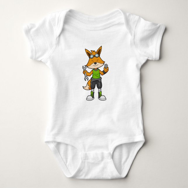 Fox as Mechanic with Wrench & Nut Baby Bodysuit (Front)
