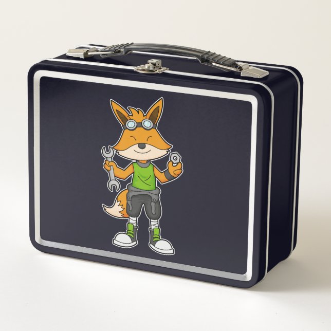 Fox as Mechanic with Wrench & Nut Metal Lunch Box (Front)