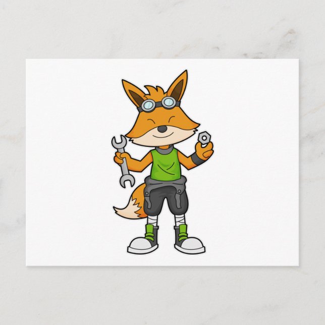Fox as Mechanic with Wrench & Nut Postcard (Front)