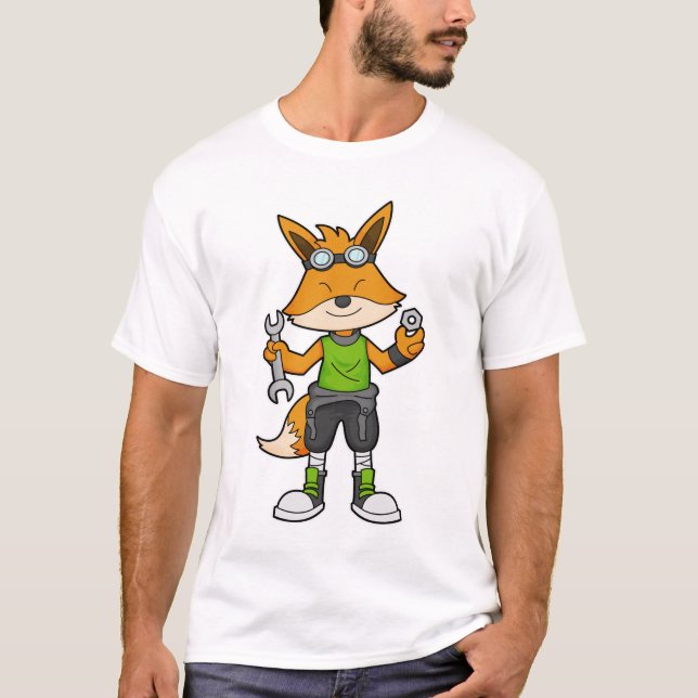 Fox as Mechanic with Wrench & Nut T-Shirt (Front)