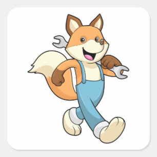 Fox as Mechanic with Wrench Square Sticker