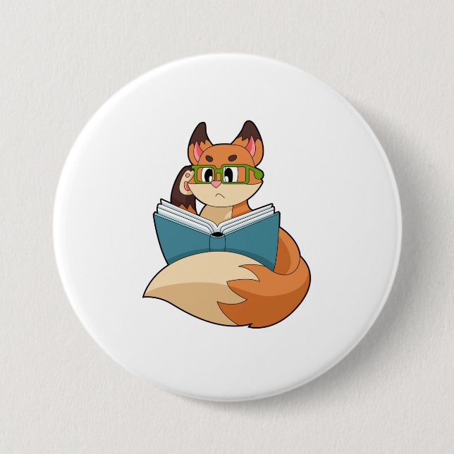 Fox as Nerd with Book & Glasses 7.5 Cm Round Badge (Front)