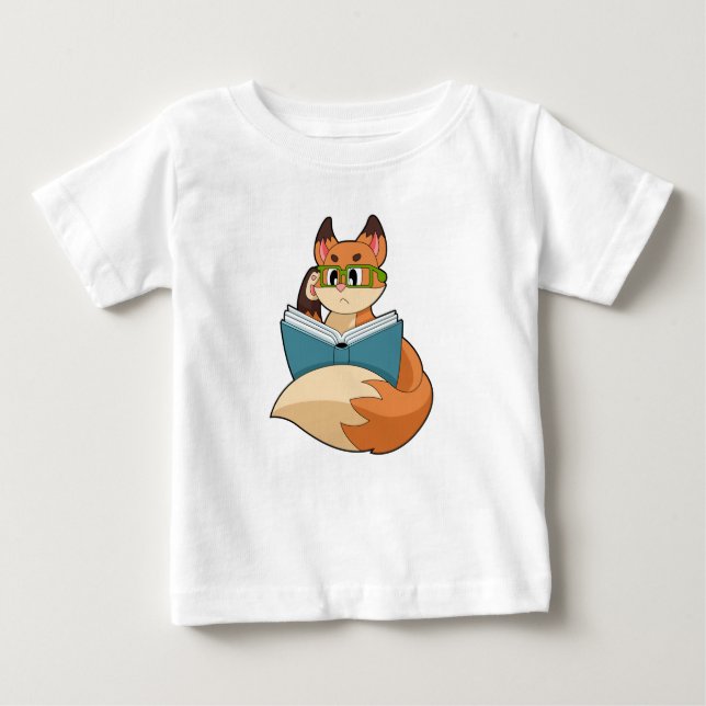 Fox as Nerd with Book & Glasses Baby T-Shirt (Front)