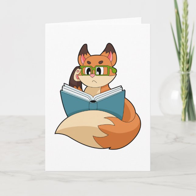 Fox as Nerd with Book & Glasses Card (Front)