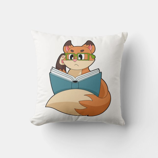 Fox as Nerd with Book & Glasses Cushion (Front)