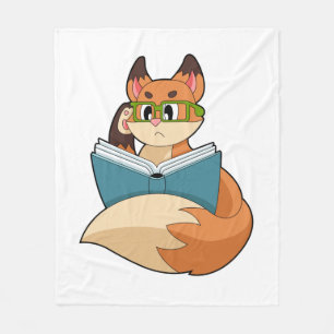 Fox as Nerd with Book & Glasses Fleece Blanket